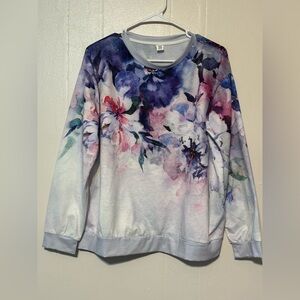 Elegant Floral Sweatshirt - Purple and Blue